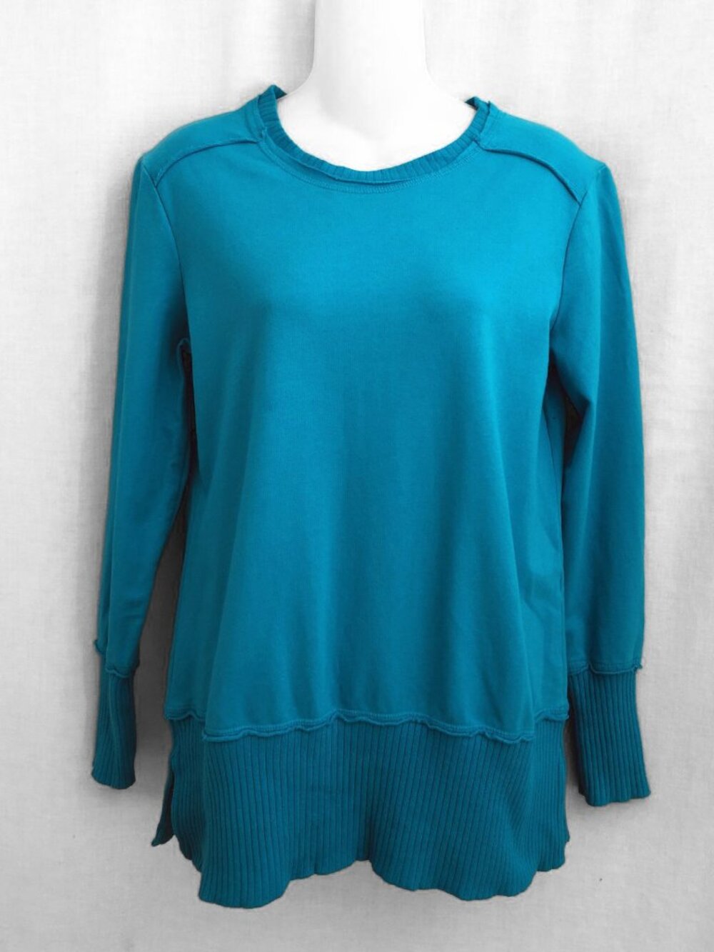 Prairie Cotton Blue French Terry Pullover Sweatshirt Tunic Size Small